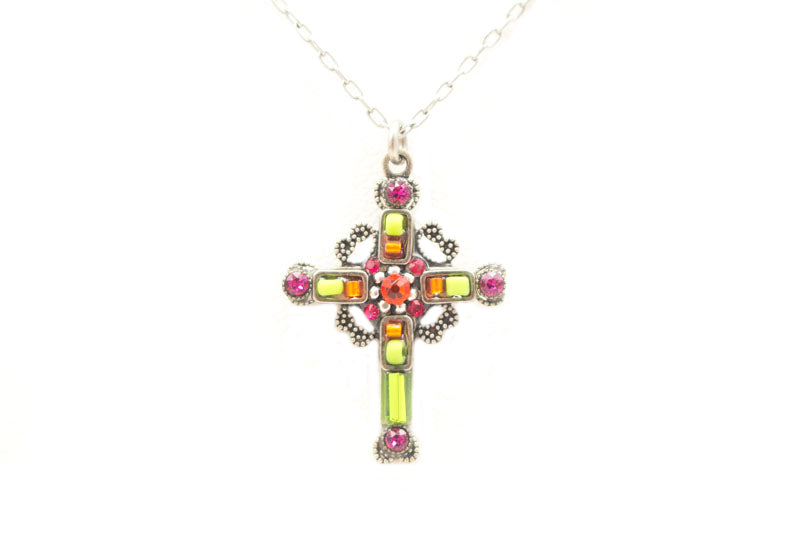 Lime Medium Ornate Cross by Firefly Jewelry