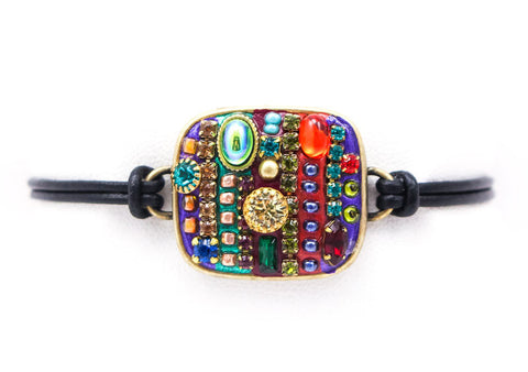 Multi Color Square Leather Bracelet by Michal Golan