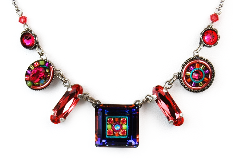 Padparadscha La Dolce Vita Mosaic Crystal Necklace by Firefly Jewelry