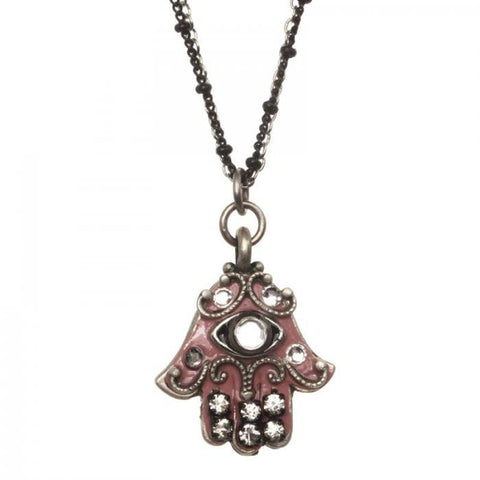 Double Strand Pink and Silver Small Hamsa Necklace by Michal Golan