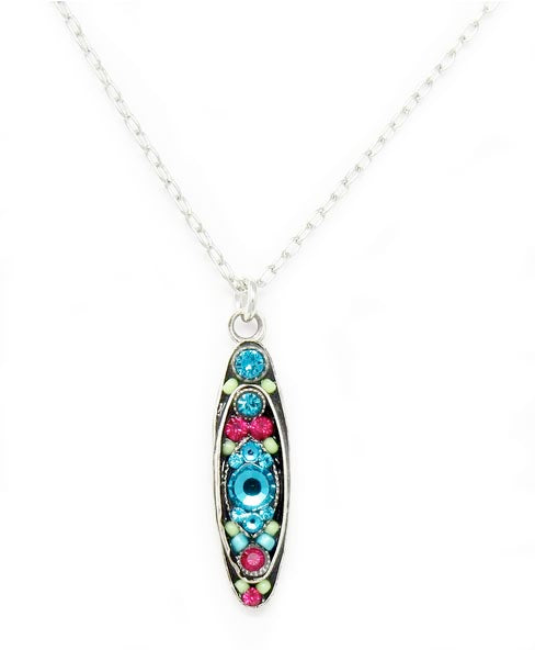 Blue Zircon Sparkle Long Oval Pendant Necklace by Firefly Jewelry