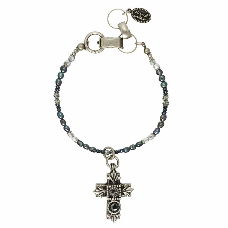 Black and Silver Small Dangle Cross Bracelet by Michal Golan