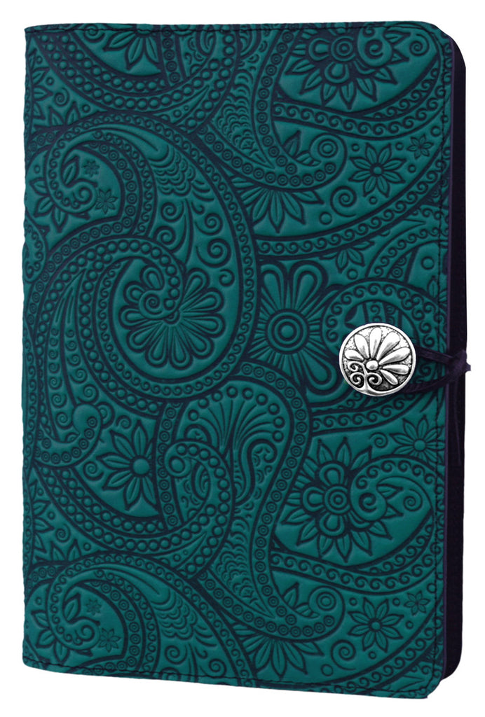 Large Leather Journal - Paisley in Teal