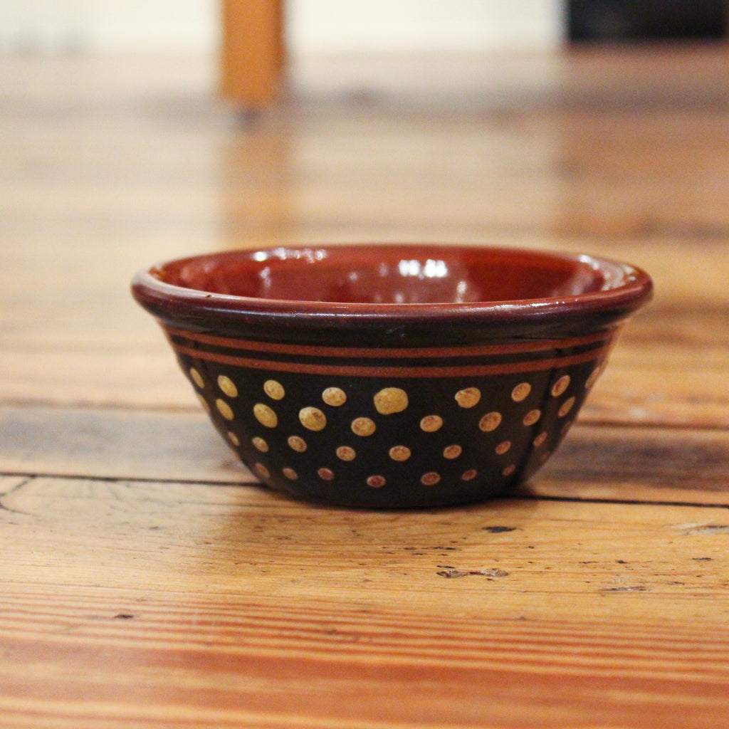 Redware Small Bowl in Black with Polka Dots