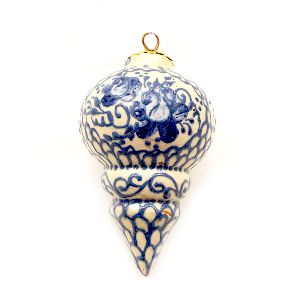 Blue Designs on White Small Ceramic Ornament