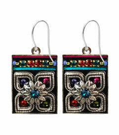 Multi Color Rectangular Floral Earrings by Firefly Jewelry