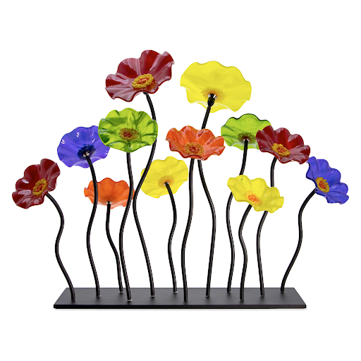 Chromatic Black Base 12 Flower Handblown Glass Medium Garden