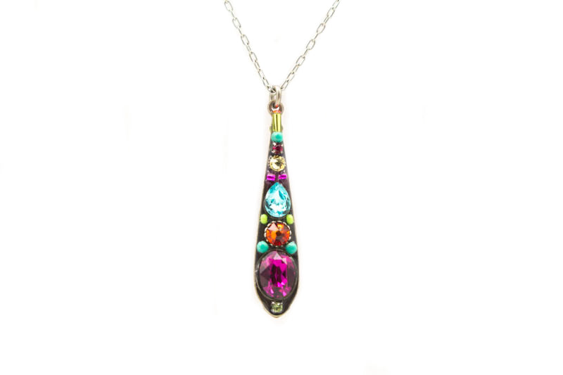Multi Color Stilleto Large Drop Necklace by Firefly Jewelry