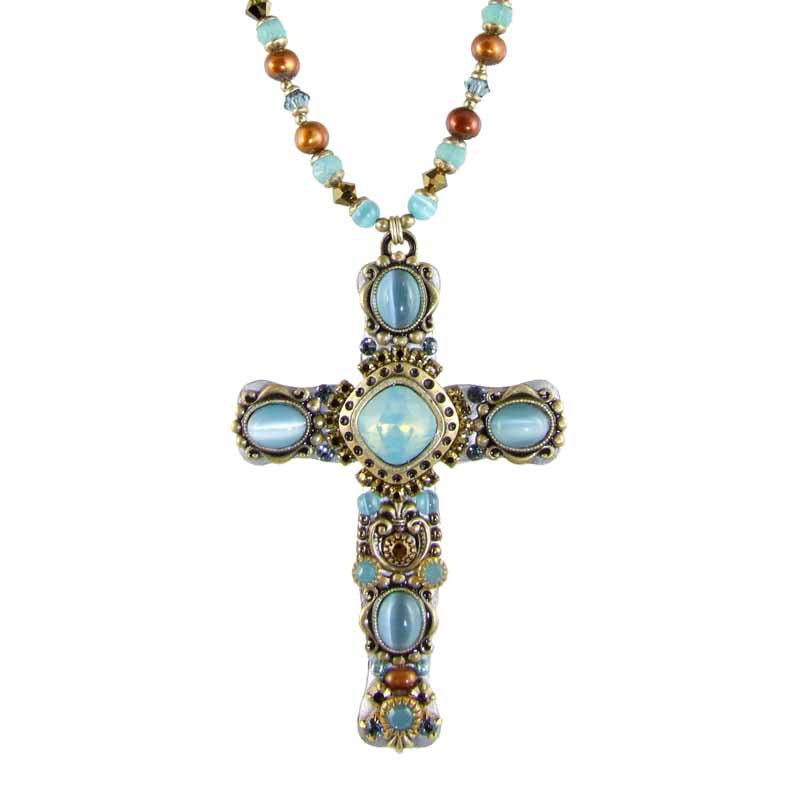 Sky Blue Large Cross Necklace by Michal Golan