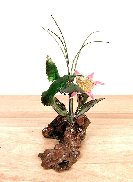 3D Hummingbird and Flower, Tabletop Wall Art by Bovano