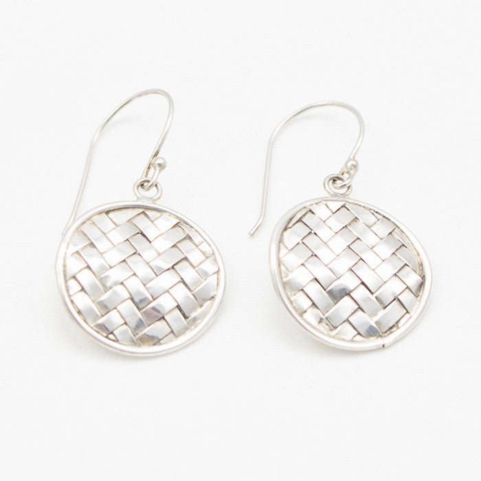 Sterling Silver Curved Round Weave Dangle Earrings