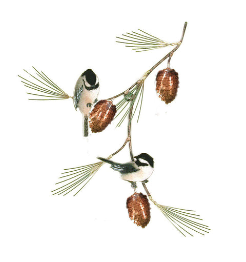 Chickadees (2) with Pine Bough Wall Art by Bovano Cheshire