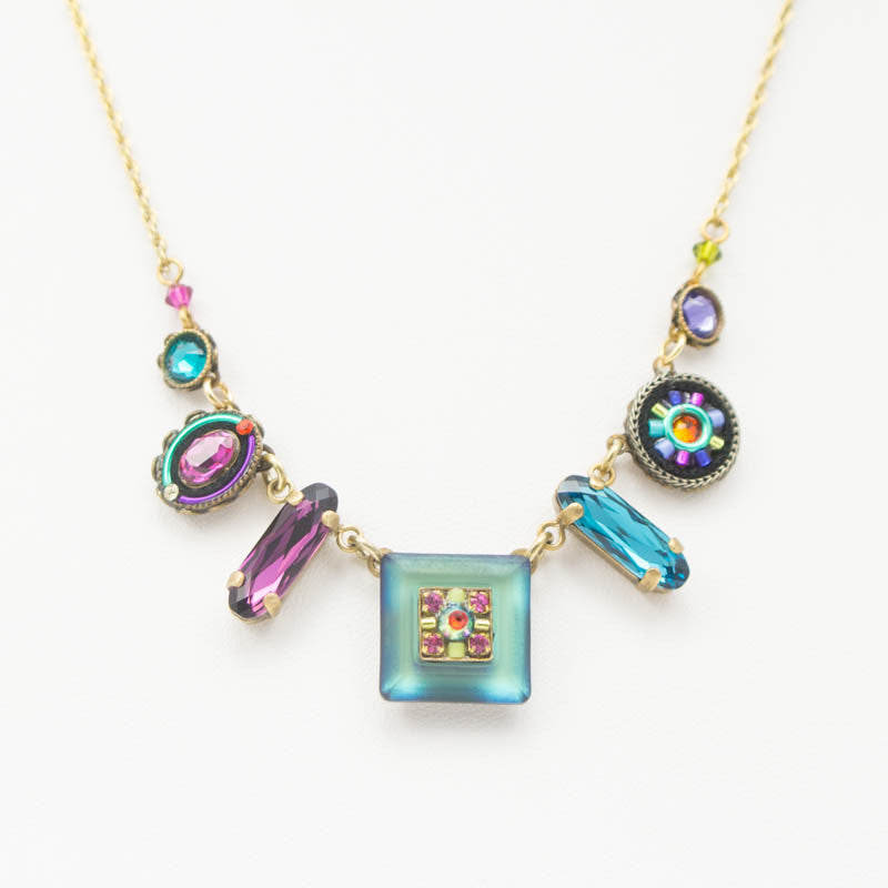 Multi Color in Gold La Dolce Vita Mosaic Crystal Necklace by Firefly Jewelry