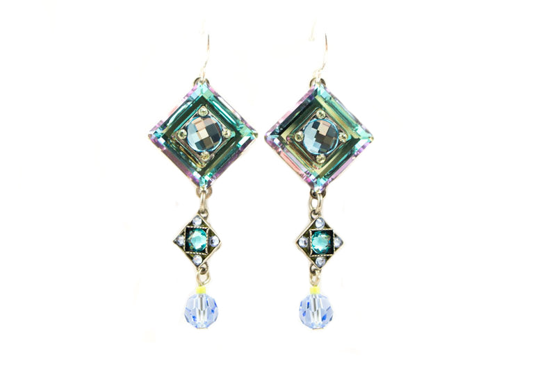 Aqua La Dolce Vita Crystal Diagonal with Dangle Earrings by Firefly Jewelry