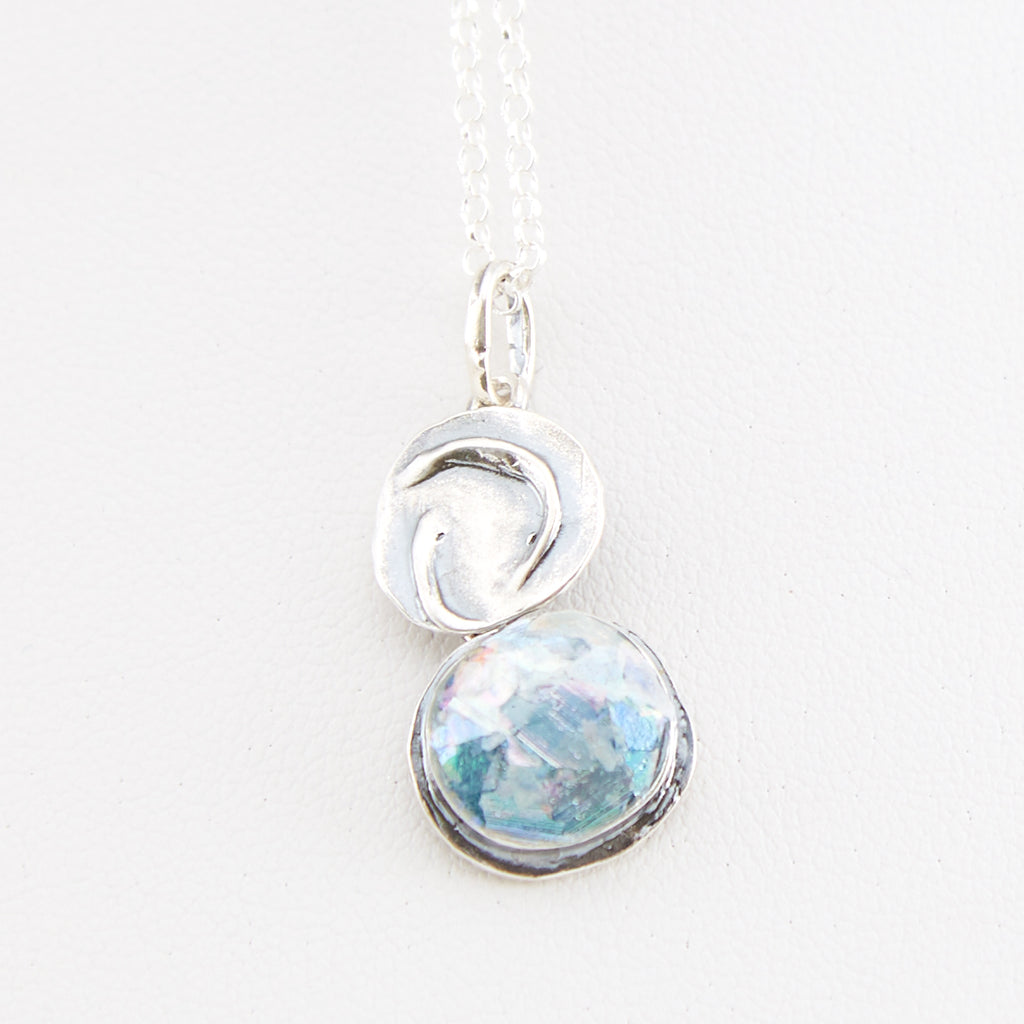 Textured Rounds Single Drop Patina Roman Glass Necklace