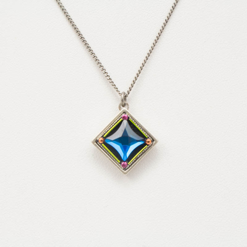 Multi Color Geometric Diamond Pendant Necklace by Firefly Jewelry