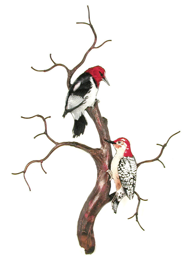Redheaded and Redbellied Woodpeckers on Tree Trunk Wall Art by Bovano Cheshire