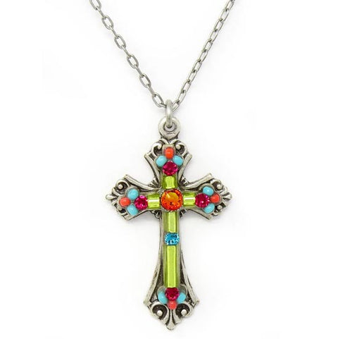 Multi Color Medium Cross Pendant Necklace by Firefly Jewelry