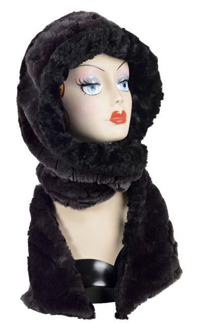 Aubergine Dream with Cuddly Black Luxury Faux Fur Hoody Scarf