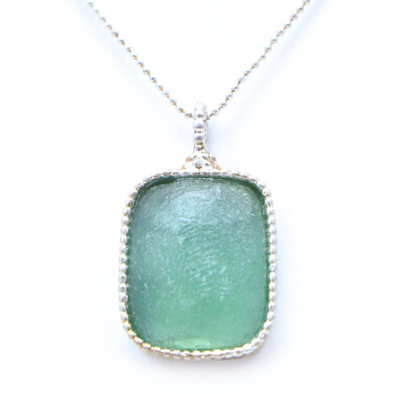 Delicate Framed Rectangular Washed Roman Glass Necklace