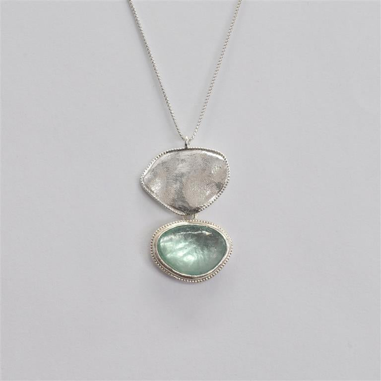 Silver Drop Washed Roman Glass Necklace