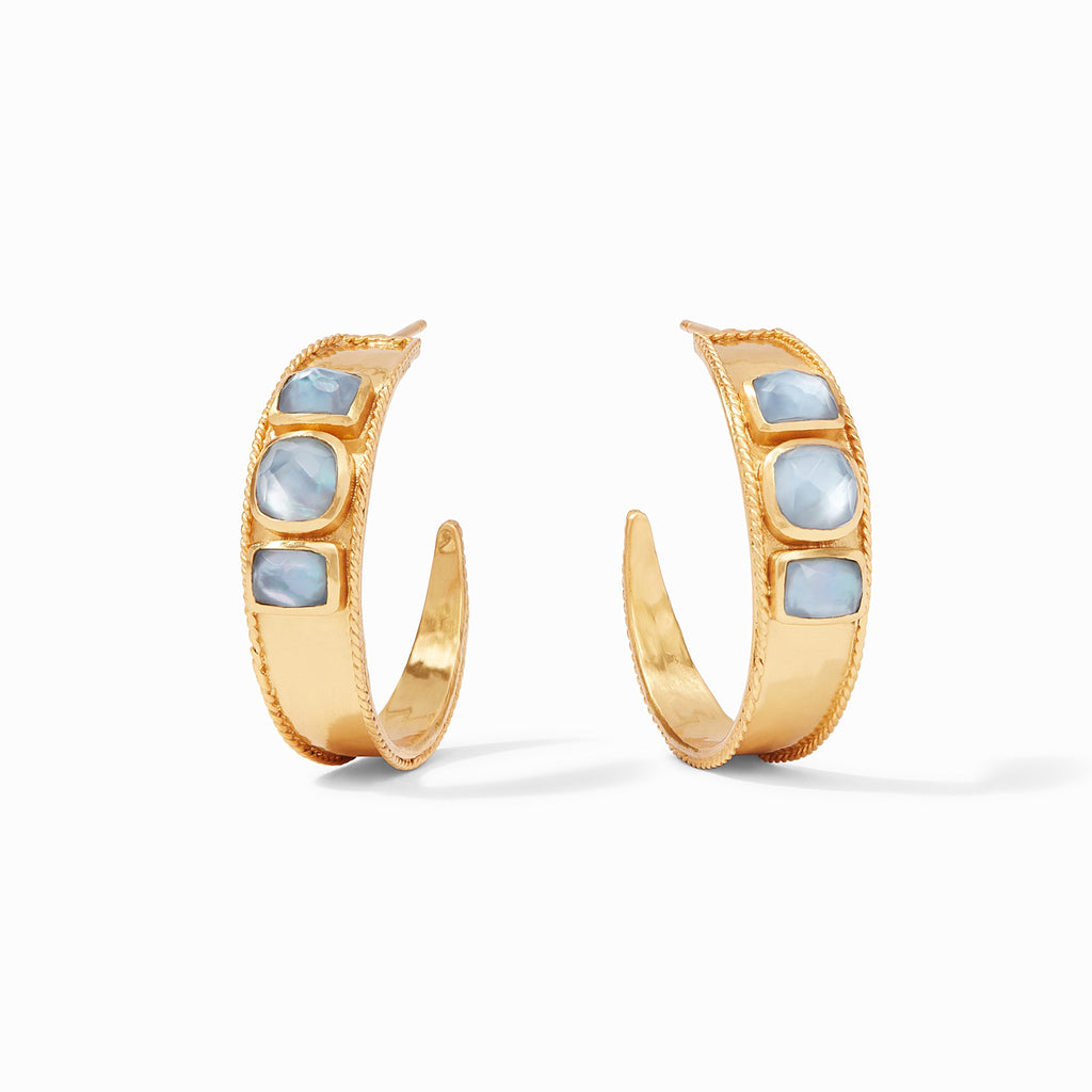 Savoy Statement Hoop Earrings Gold Iridescent Chalcedony Blue by Julie Vos