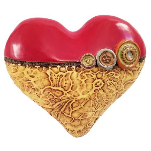 Annie's Little Fatty Heart in Yellow Ceramic Wall Art by Laurie Pollpeter