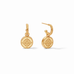 Fleur-de-Lis Gold Iridescent Clear Crystal Reversible Hoop and Charm Earrings by Julie Vos