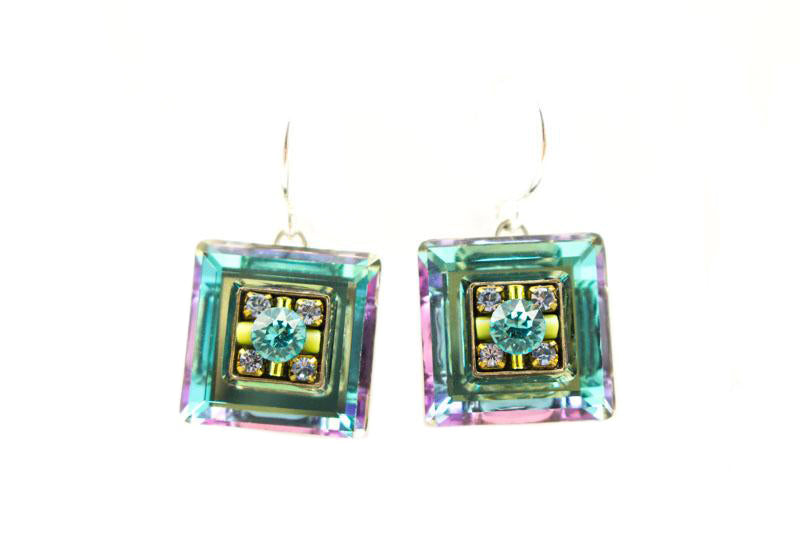 Aqua La Dolce Vita Crystal Square Earrings by Firefly Jewelry