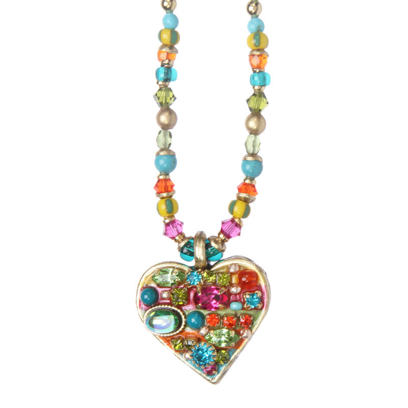 Multi Bright Small Heart Beaded Necklace by Michal Golan