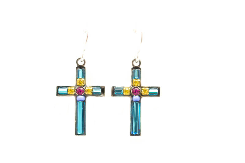 Light Blue Small Simple Cross Earrings by Firefly Jewelry
