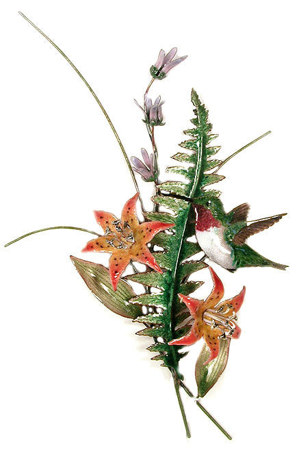 Ruby-Throat with Enameled Fern Wall Art by Bovano Cheshire