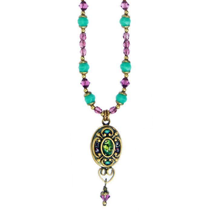 Turkish Bazaar Oval Pendant with Drop Beaded Necklace by Michal Golan
