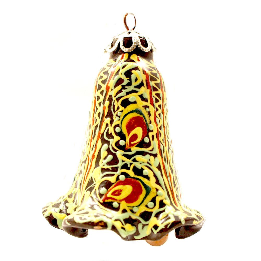 Black Background Prancing Paisley Ringing Bell Ceramic Ornament