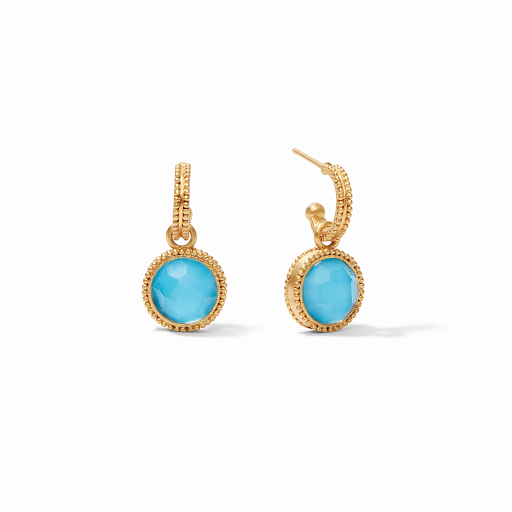 Fleur-de-Lis Gold Iridescent Pacific Blue Reversible  Hoop and Charm Earrings by Julie Vos