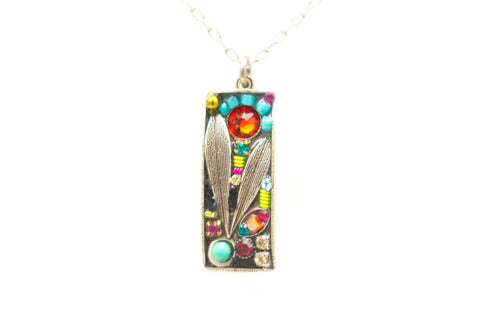 Multi Color Luxe Rectangle Leaf Pendant Necklace by Firefly Jewelry