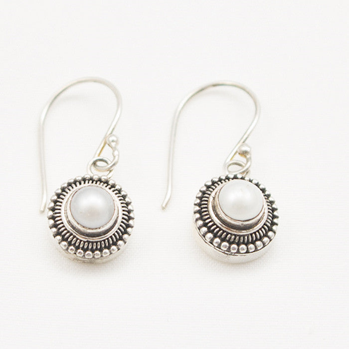 Sterling Silver Round Silver & Pearl Dangle Earrings