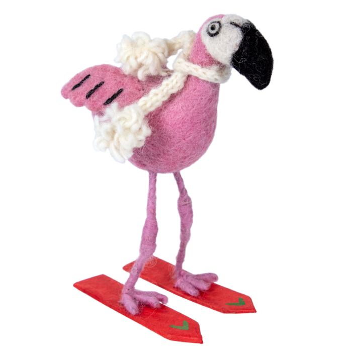 Skiing Flamingo Wool Ornament