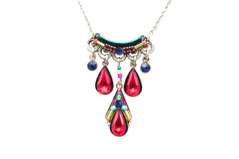 Multi Color Scarlet Camelia Three Drop Necklace by Firefly Jewelry