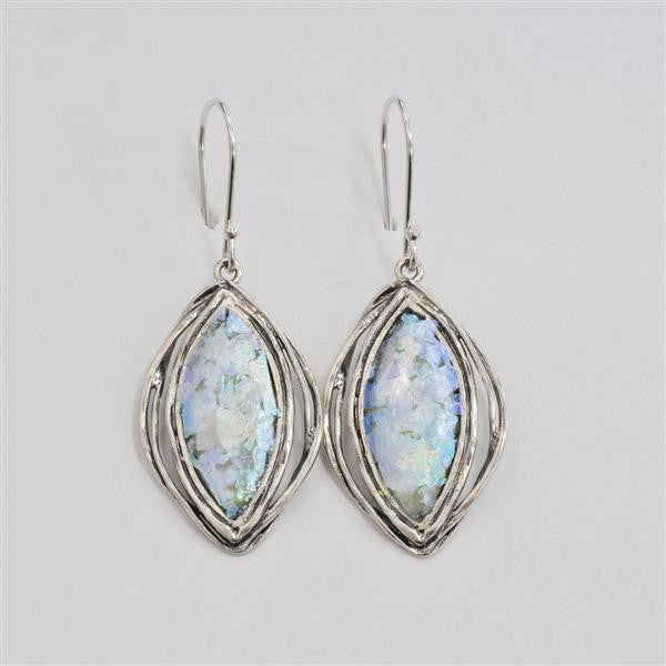 Ringed Marquise Patina Roman Glass Earrings