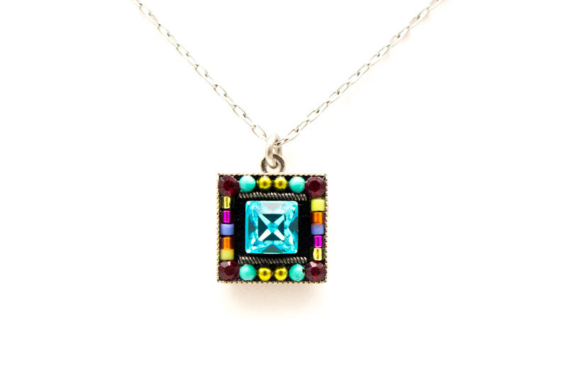 Multi Color Luxe Square Stone Pendant Necklace by Firefly Jewelry