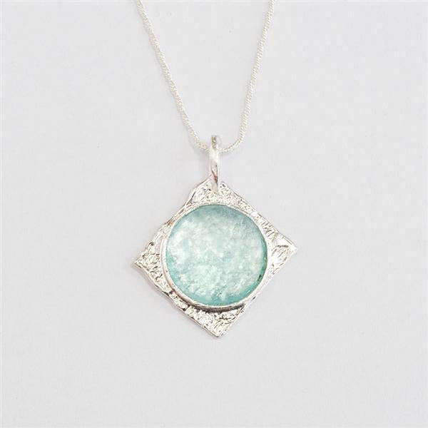 Round Within Square Washed Roman Glass Necklace