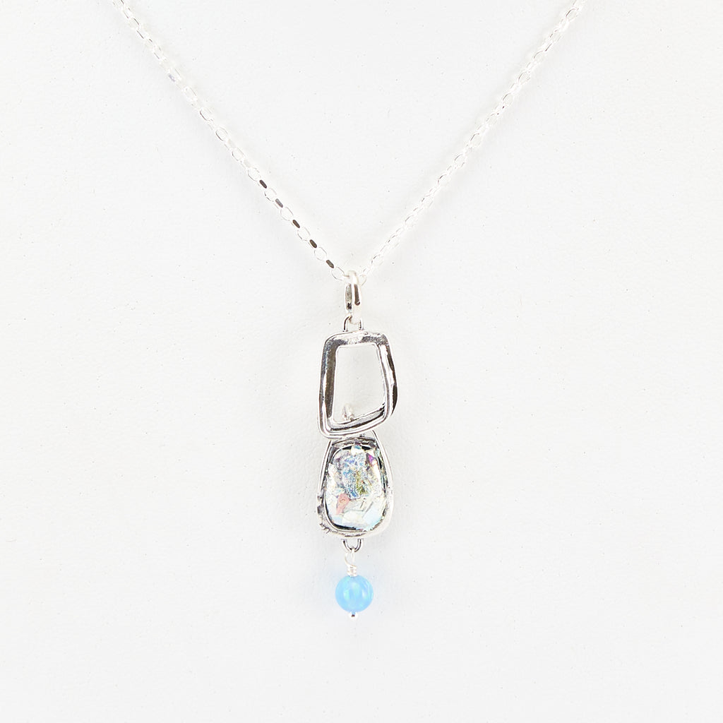 Light Blue Drop Roman Glass Necklace