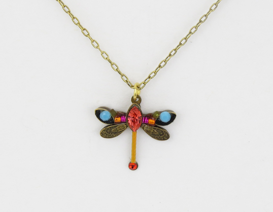 Tangerine Petite Dragonfly Pendant Necklace by Firefly Jewelry