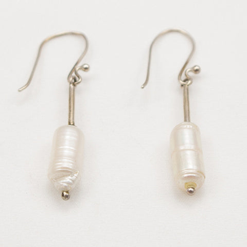 Sterling Silver Columnar Free Form Pearl Dangle Earrings