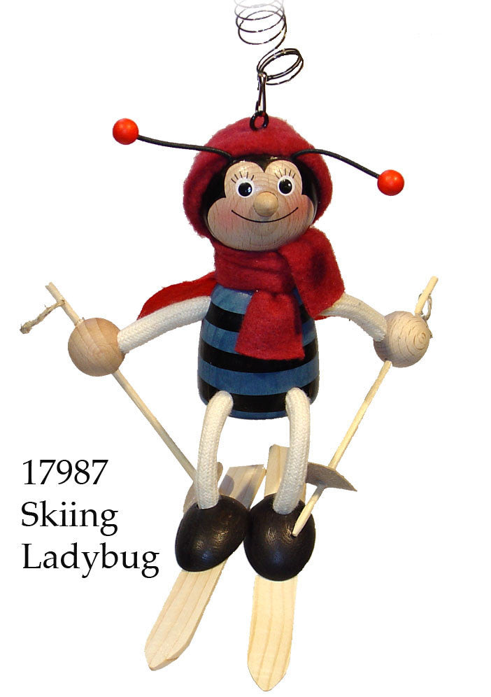 Skiing Ladybug Handcrafted Wooden Jumpie