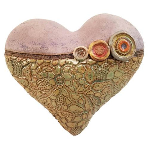 Annie's Lil Fatty Heart in Green Ceramic Wall Art by Laurie Pollpeter