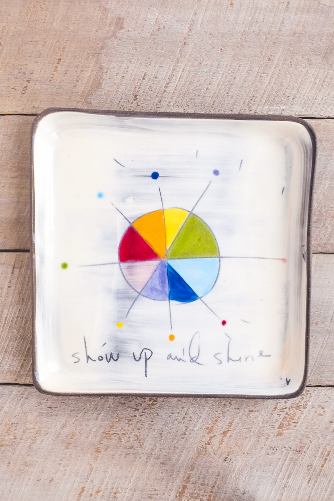 Show Up and Shine Large Square Plate Hand Painted Ceramic