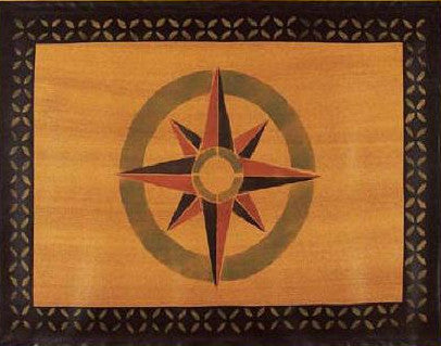 Mariner's Compass Floorcloth with Border in Antique - Size 24" x 36"