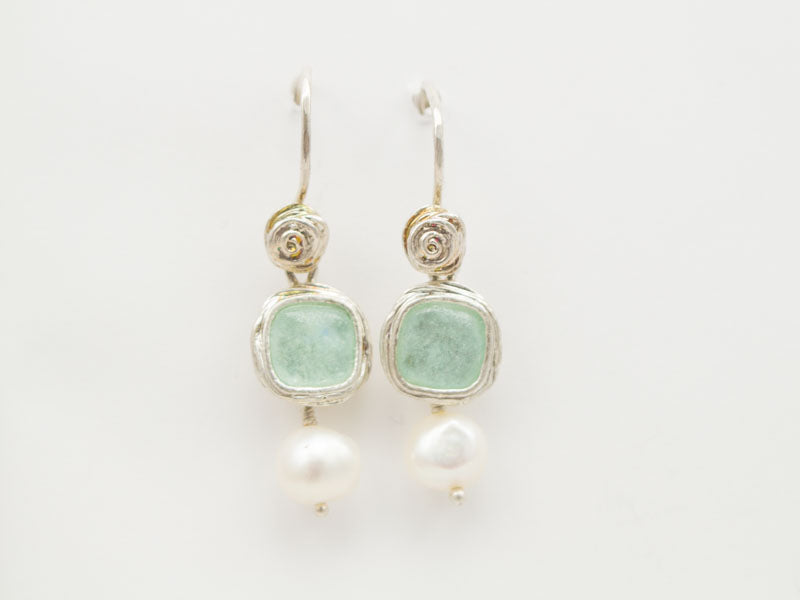 Swirl Pearl Drop Washed Roman Glass Earrings